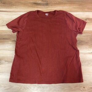 Lands End 1X Brick Red Crew Neck Short Sleeve T Shirt Top Plus Size Cotton